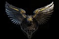 Silver yellow cyberpunk artifact feathered metal wings. Generate ai