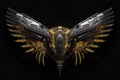 Silver yellow cyberpunk relic feathered wings. Generate ai