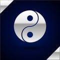 Silver Yin Yang symbol of harmony and balance icon isolated on dark blue background. Vector