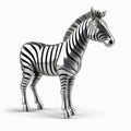 Raw Metallicity: Lifelike Silver Zebra On White Background