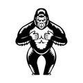 Silverback Gorilla Beating Chest Woodcut