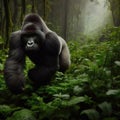 Silverback gorilla sprints through jungle floor