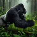 Silverback gorilla sprints through jungle floor