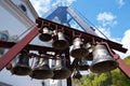 Silvered bells of a musical clock in Italy