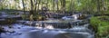 Silverfallet Staircase Waterfall illuminated by low rays of sun Royalty Free Stock Photo