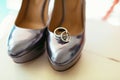 Silvering bride shoes with wedding rings