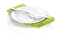 Silverware or flatware set of fork and knife over plates Royalty Free Stock Photo