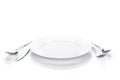 Silverware or flatware set of fork, spoon, knife and plate Royalty Free Stock Photo