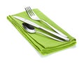 Silverware or flatware set of fork, spoon and knife on towel Royalty Free Stock Photo