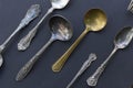 Weathered silverware spoons and ladles