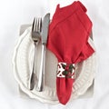 Silverware with red napkin