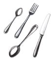 Silverware set - fork, knife, and two spoons. Royalty Free Stock Photo