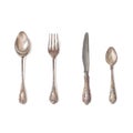 Silverware: spoons, knife, fork for serving the table in vintage style.