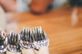 Silverware for Steak Concept.Restaurant tissue mock up with knife fork and spoon