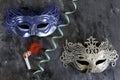 Silvery and blue carnival masks Royalty Free Stock Photo