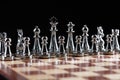 Silvery chess figures standing on chessboard