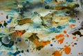 Silvery blue orange dark watercolor waxy splashes, abstract creative background Royalty Free Stock Photo