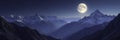 Silvery moon casts long shadows on mountain peaks, landscape, rugged terrain Royalty Free Stock Photo