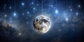 Silvery moon hanging low in the dark sky, surrounded by thousand tiny points of light from the stars, casting serene Generative AI Royalty Free Stock Photo