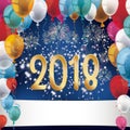 Silvester Fireworks Balloons Banner 2018 Royalty Free Stock Photo