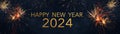 Silvester 2024 Happy New year New Year`s Eve Party background banner panorama long- firework fireworks on rustic dark blue night