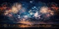 Silvester 2024 New year New Year\'s Eve Party background banner panorama long- firework fireworks on rustic dark night sky Royalty Free Stock Photo