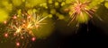 Silvester New Year Party Fireworks background - Abstract colorful firework with yellow bokeh lights in the dark black night Royalty Free Stock Photo