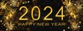 Silvester 2024 New year New Year\'s Eve Party background banner panorama greeting card with year - Gold firework fireworks on