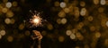 Silvester / Party / New Year / Celebration / wedding background banner panorama - Happy girl hold sparkling sparklers in her hands