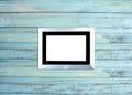 SilveVintage picture frame on blue wood background Royalty Free Stock Photo