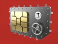 Sim card as vault safe, mobile online connectivity security concept. high safety level metaphor, web protection Royalty Free Stock Photo