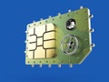 Sim card as vault safe, mobile online connectivity security concept. high safety level metaphor, web protection Royalty Free Stock Photo