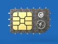 Sim card as vault safe, mobile online connectivity security concept. high safety level metaphor, web protection Royalty Free Stock Photo