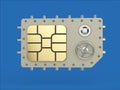 Sim card as vault safe, mobile online connectivity security concept. high safety level metaphor, web protection Royalty Free Stock Photo