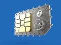 Sim card as vault safe, mobile online connectivity security concept. high safety level metaphor, web protection Royalty Free Stock Photo