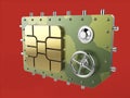 Sim card as vault safe, mobile online connectivity security concept. high safety level metaphor, web protection Royalty Free Stock Photo