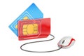 Sim card with computer mouse, online tech support and service fr Royalty Free Stock Photo