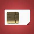 SIM card concept golden microchip isolated on color background render reflection effect shadow