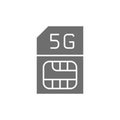 SIM card with fast 5G internet grey icon.