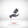 sim card in the hand icon , lorem ipsum Flat design Royalty Free Stock Photo