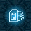 Sim Card Icon Over Blue Circuit Motherboard Background Royalty Free Stock Photo