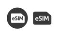 Sim card icon vector or esim chip pictogram symbol simple black and white isolated graphic clipart, round circle label logo Royalty Free Stock Photo