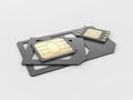 Sim card, micro - sim card, nano - sim card and eSim card set, clipping path included