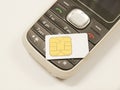 SIM card on mobile telephone