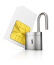 Sim-card with open padlock Royalty Free Stock Photo