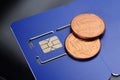 SIM card pre-cuted mini, micro, nano sizes and one cent coins