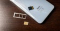 SIM card. SIM card replacement. close-up memory card slot redmi Royalty Free Stock Photo