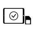 Sim card and tablet in black and white. Mobile phone card. Vector illustration Royalty Free Stock Photo