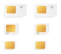 Sim card types icon set isolated. Cellular phone card - Normal, Mini, Nano. Smart cellular wireless communication gsm