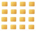 Sim card types icon set isolated. Smart cellular wireless communication gsm chip, electronics and telecommunication